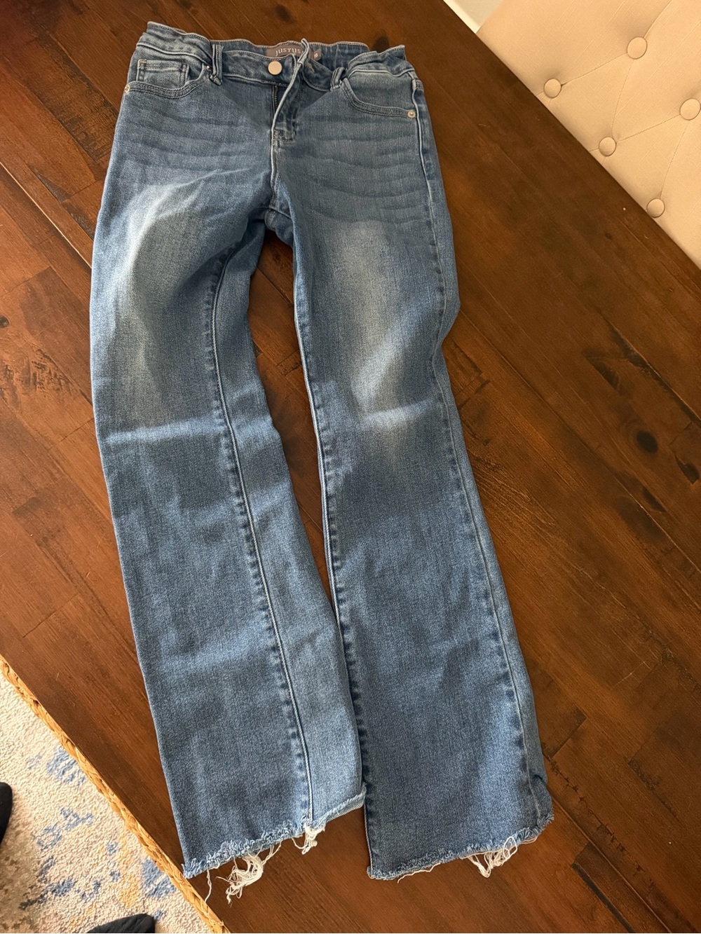 Just USA Light Blue Flare Jeans with Frayed Hem